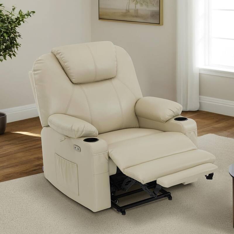 MCombo Medium-Wide Power Lift Recliner Chair Sofa with Massage and Heat for Elderly People, Faux Leather R7045