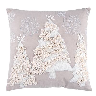 Christmas Tree Cotton Embroidered Decorative Throw Pillow in Beige