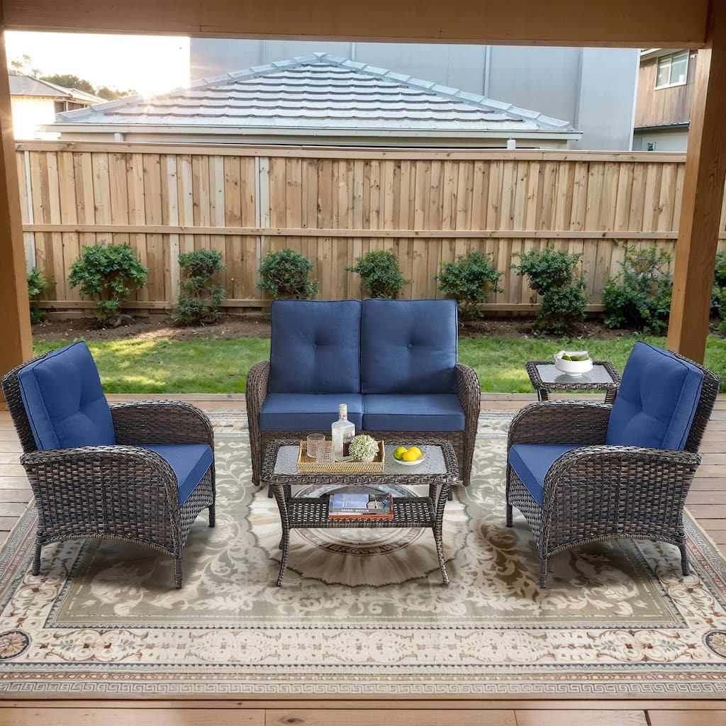 Gymojoy Outdoor Wicker Patio Furniture Loveseat Glider Set