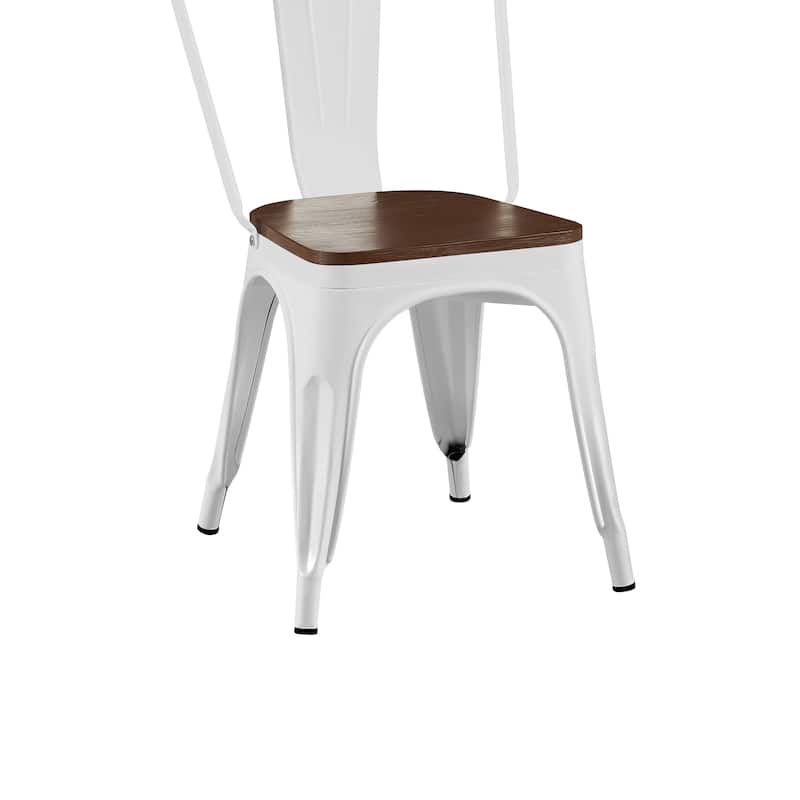 Wooden Seat Industrial Metal Stackable Dining Chair Set
