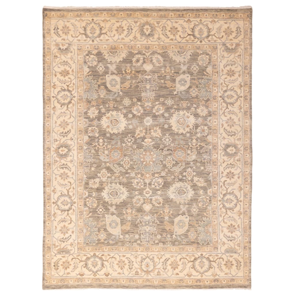 ECARPETGALLERY Hand-knotted Modern Oushak Dark Olive Green Wool Rug - 9'0 x 11'11