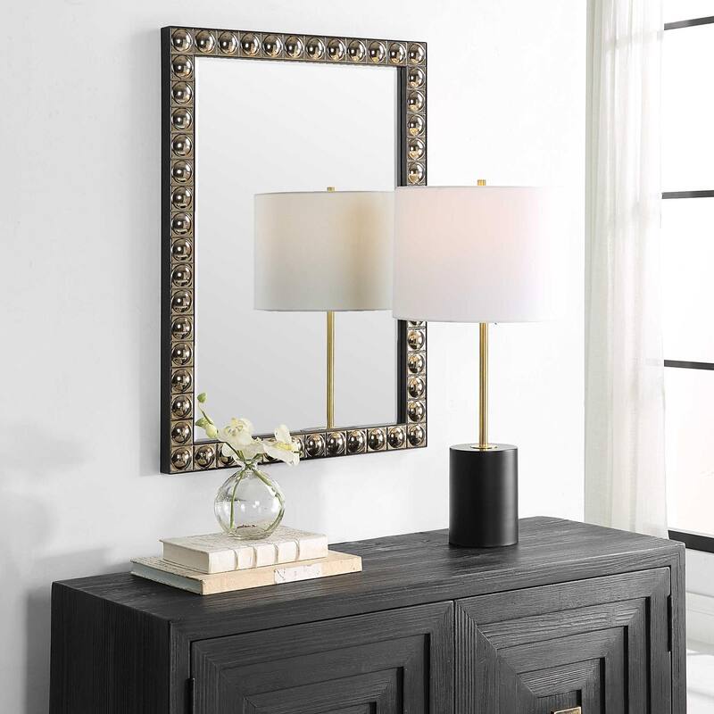 Silvio TiLED Rectangular Vanity Wall Mirror 32.75" Silver and Black