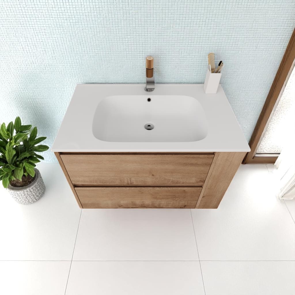 30" Wall-Mounted Bathroom Vanity, Dual Soft-Close Drawers,Adjustable Side Shelf, and Beveled Edge Handle,Floating Vanity Cabinet