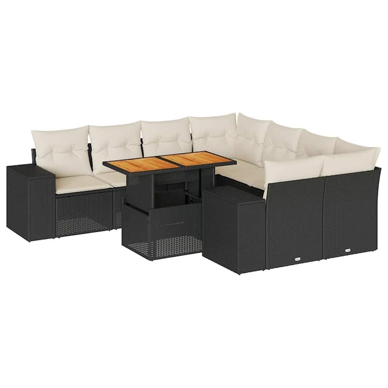 vidaXL Patio Sofa Set with Cushions Outdoor Table and Sofas 9 Piece Poly Rattan - 21.7 x 39.4 x 28.7