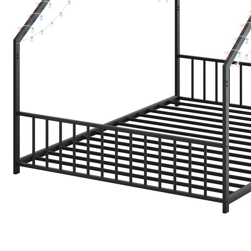 Full Size Iron Canopy Bed with LED Light Strips and 350 lbs Weight Capacity