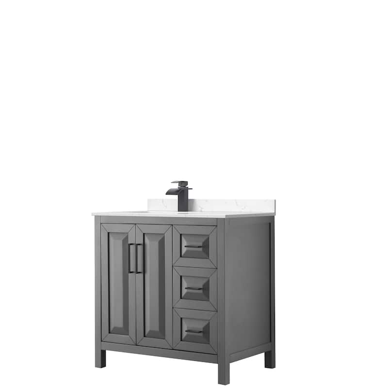 Daria 36-inch Single Vanity, Cultured Marble Top - Dark Gray, Black Trim,Carrara Cultured Marble Top