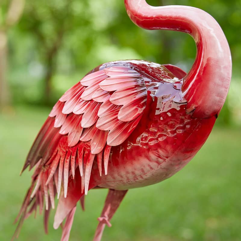 Glitzhome Metal Standing Crane Flamingo Garden Statue with Stakes Yard Art Sculpture Porch Decor