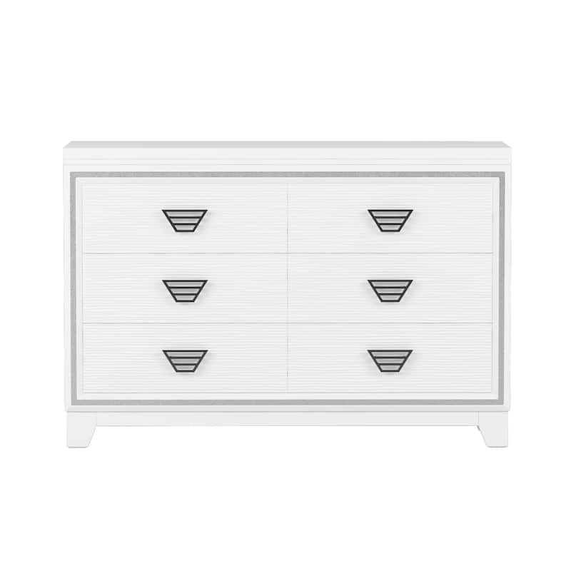 Modern Elegant Dressing with 6 Drawers Metal Handles Shiny Decoration, for Bedroom Living Room, White