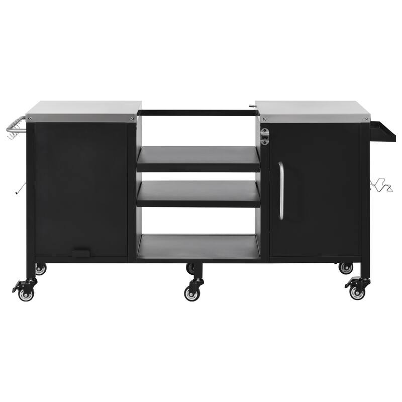 72.4" Outdoor Kitchen Island for Large Big Green Egg,Metal Outdoor Grill Cart with Fold-out Prep Table and Adjustable Shelves