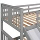 preview thumbnail 12 of 11, Gray Twin over Twin Size Solid Wood Bunk Bed with Ladder, Slide and Fence for Kids, Bedroom