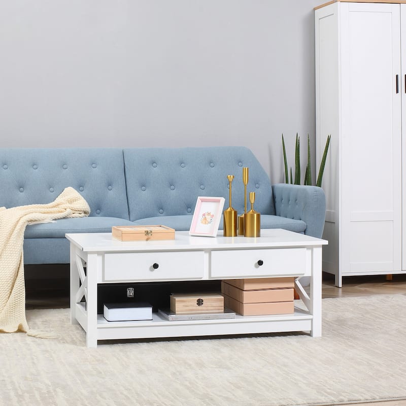 Coffee Table with Storage Drawers and Open Shelf