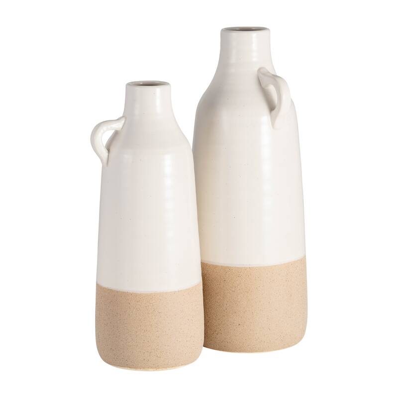 Sagebrook Home Accent White and Tan Neutral Vase, Artisanal Design, Elegant Decor Piece