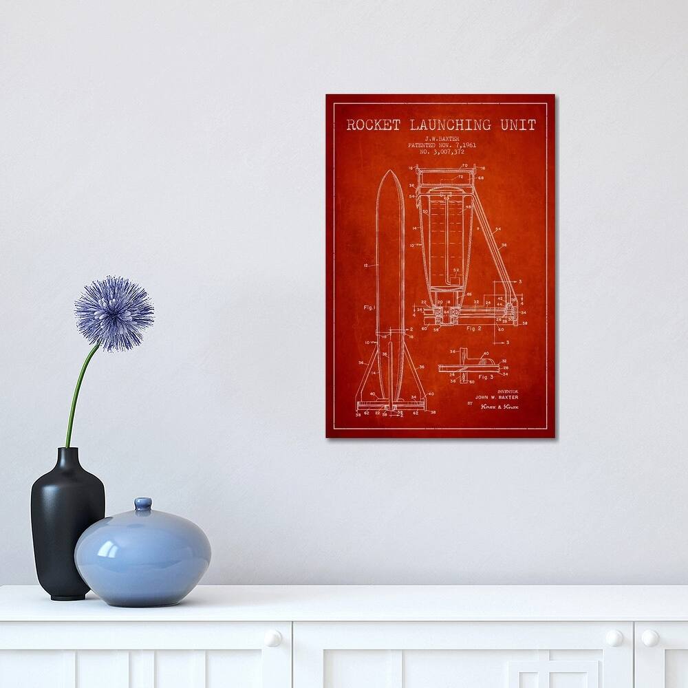 iCanvas "Rocket Unit Red Patent Blueprint" by Aged Pixel Canvas Print