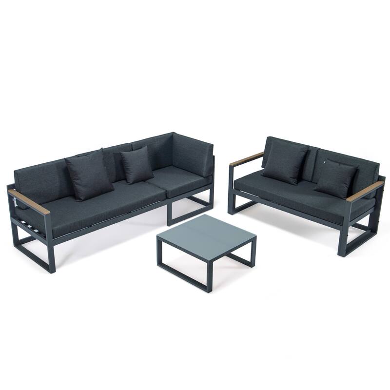 Chelsea 3-Piece Adjustable Headrest All-Weather Sectional Set in Aluminum Frame with Removable Cushion Covers for Indoor/Outdoor
