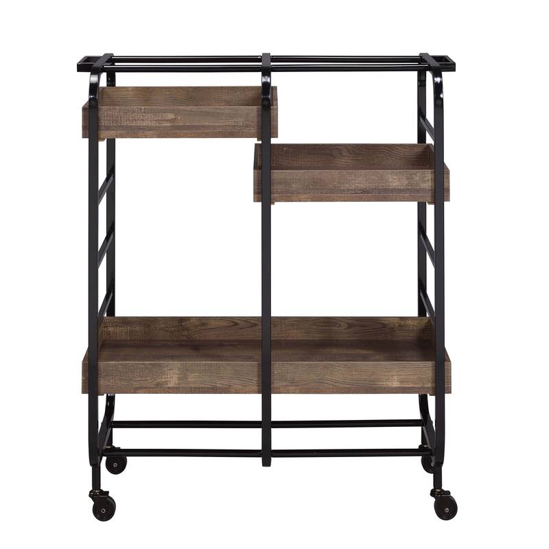 Serving cart with 3 Adjustable Trays - Black+Brown