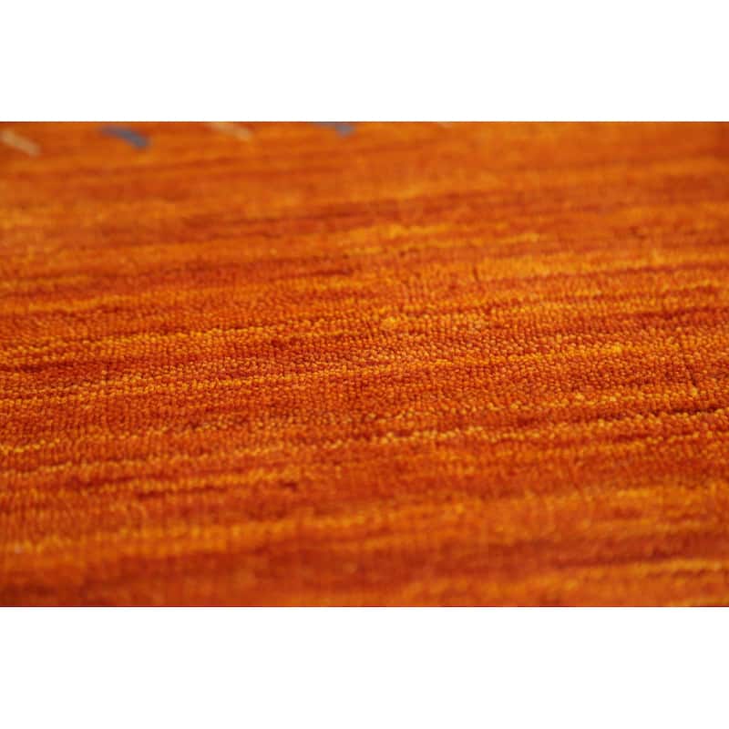 Orange Gabbeh Oriental Rug Hand-Knotted Wool Carpet - 4'0" x 5'10"