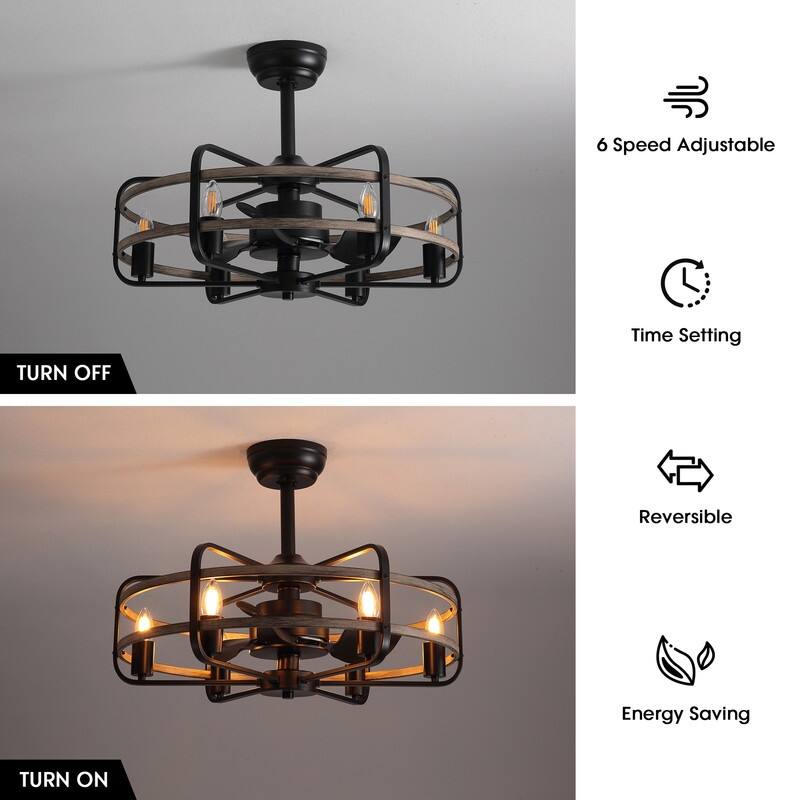 25" Caged Ceiling Fan with Light Remote Control 6-Light Farmhouse Ceiling Fan Fandelier Ceiling Fan with Light for Dining Room