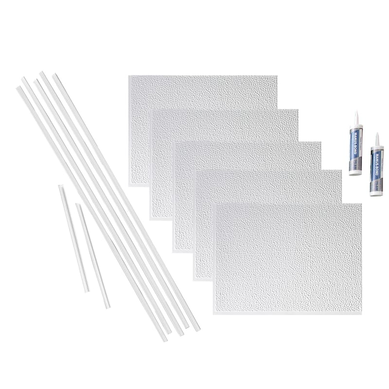 FASÄDE Hammered Decorative Vinyl Backsplash Panel - 15 Sq Ft Kit - Matte White