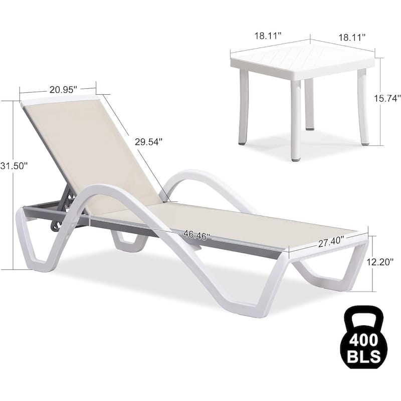 PURPLE LEAF Patio Chaise Lounge Chair Outdoor Plastic Textilene Lounger with 6 Adjustable Position for Outside Lawn Poolside