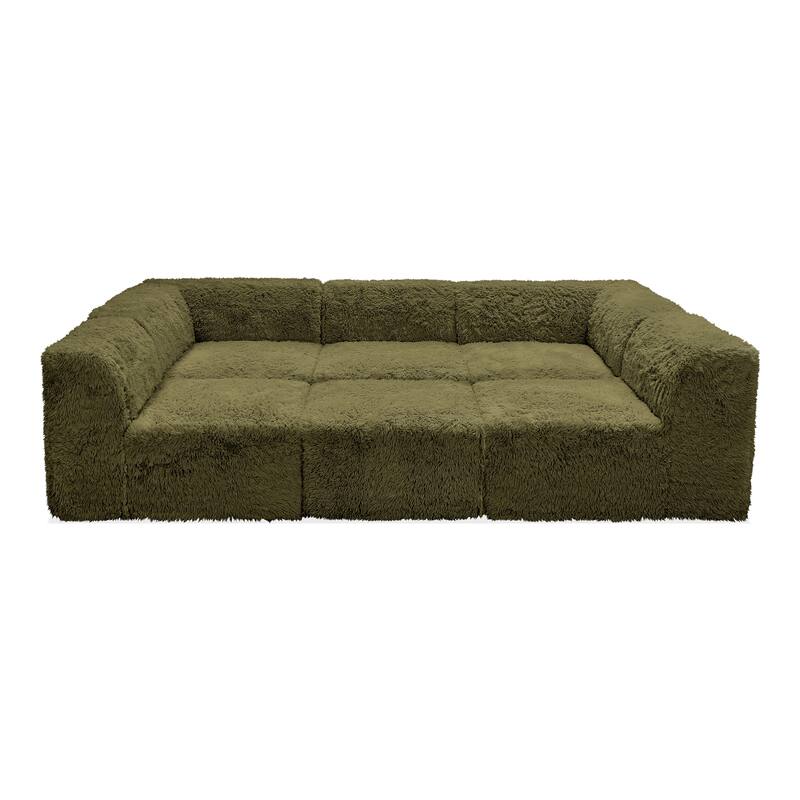 Furniture of America Ylena Modern 6-Piece Fur-Like Foam Modular Compressed Sofa Bed