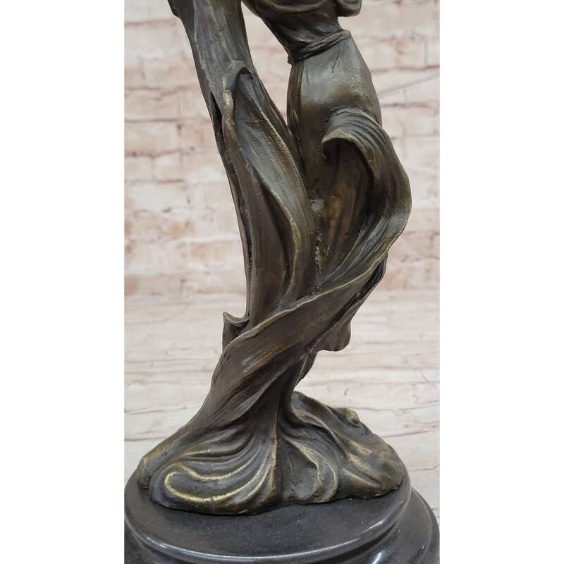 Hand Made Wood Nymph Bronze Candleholder Sculpture Hot Cast Marble Base Figure