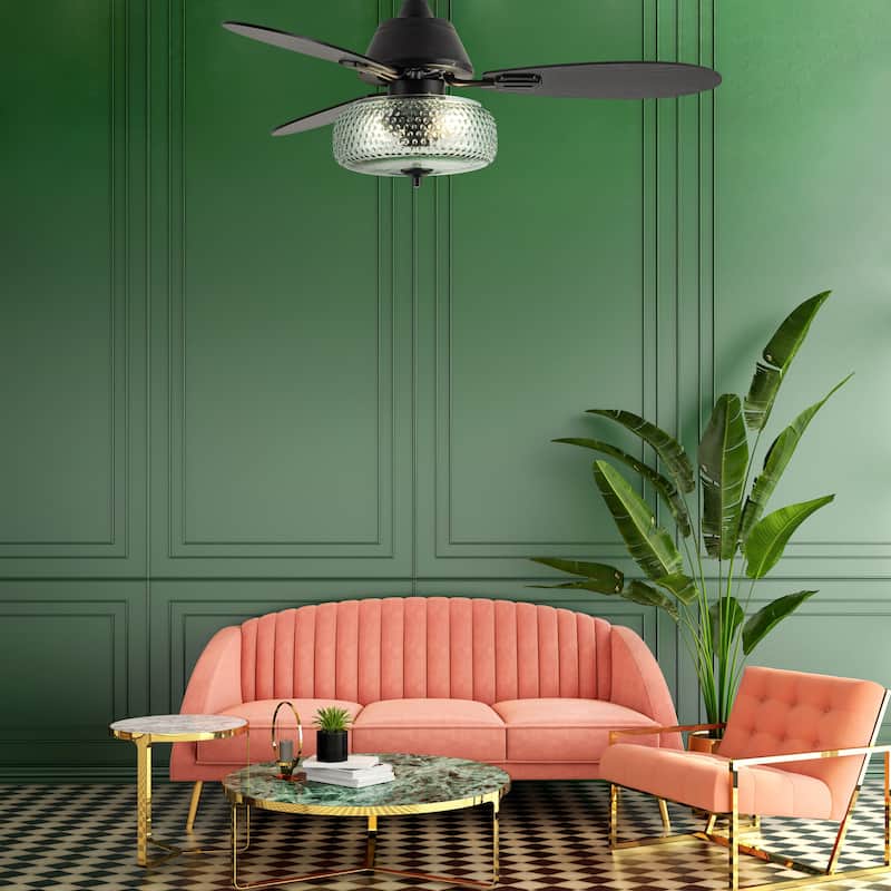 Lottie River of Goods 3-blade 42-inch Modern Indoor Ceiling Fan with Green Hand-Blown Glass Shade and Remote Control