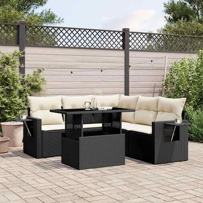 vidaXL Patio Sofa Set with Cushions Outdoor Furniture 6 Piece Poly Rattan