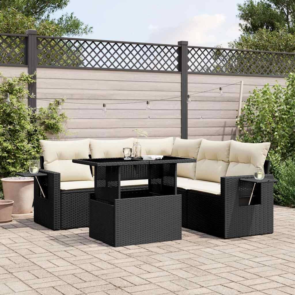 vidaXL Patio Sofa Set with Cushions Outdoor Furniture 6 Piece Poly Rattan