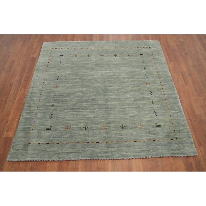Hand Knotted Oriental 100% Wool Carpet Tribal Animal Pictorial Green Gabbeh Area Rug - 4' 9'' X 5' 0''
