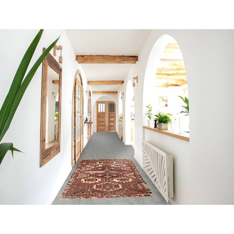 Hand Knotted Oriental 100% Wool Carpet Traditional Geometric Oranges & Rust Bakhtiari Area Rug - 6' 4'' X 3' 3''