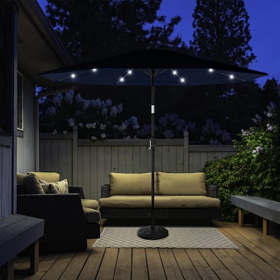 Patio Umbrella with Lights - 10 ft Outdoor Sun Shade Canopy with 32 Solar LEDs by Pure Garden (Navy Blue)