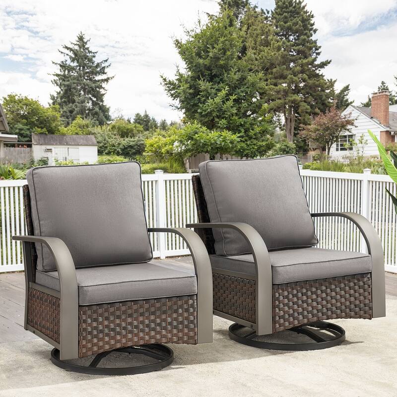 Gymojoy Industrial Style Outdoor Wicker Swivel Glider Chairs Set of 2 - 2-Piece - Grey