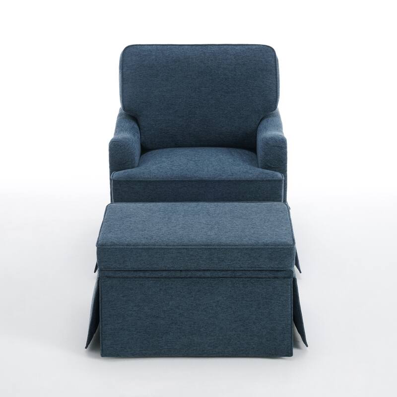 Skirted Swivel Accent Nailhead Barrel Chair With Storage Ottoman Set