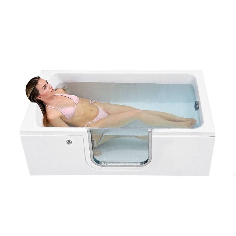 Ella Laydown 30x60 Walk in Bathtub, Waterfall Wall Mount Faucet, Hand Shower, Slider Bar in Chrome - Soaking - Right Drain