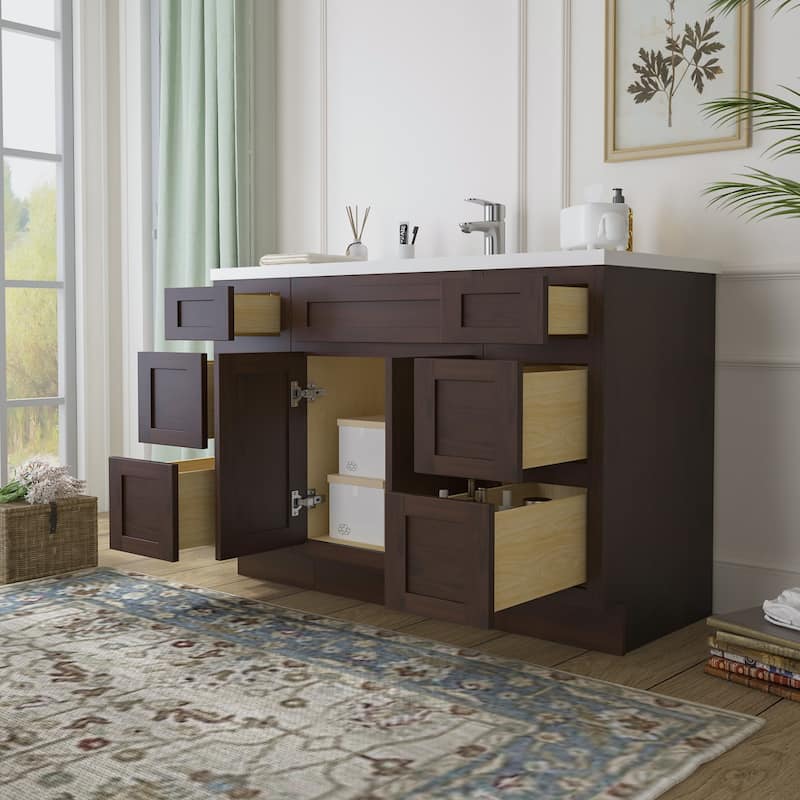 Vanity Art 48" Oak Freestanding Bathroom Vanity Cabinet without Top
