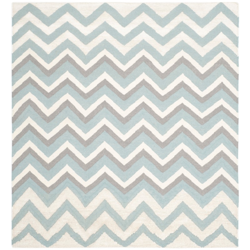 SAFAVIEH Handmade Flatweave Dhurries Refiqe Modern Wool Rug - 6' Square - Blue/White
