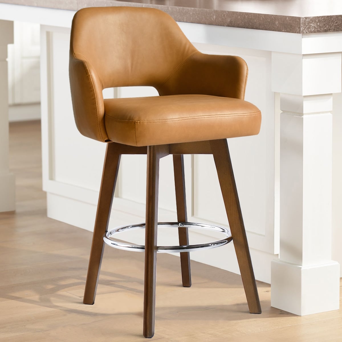 Faux Leather Swivel Contemporary Upholstered Counter Height Stools 1PK Black