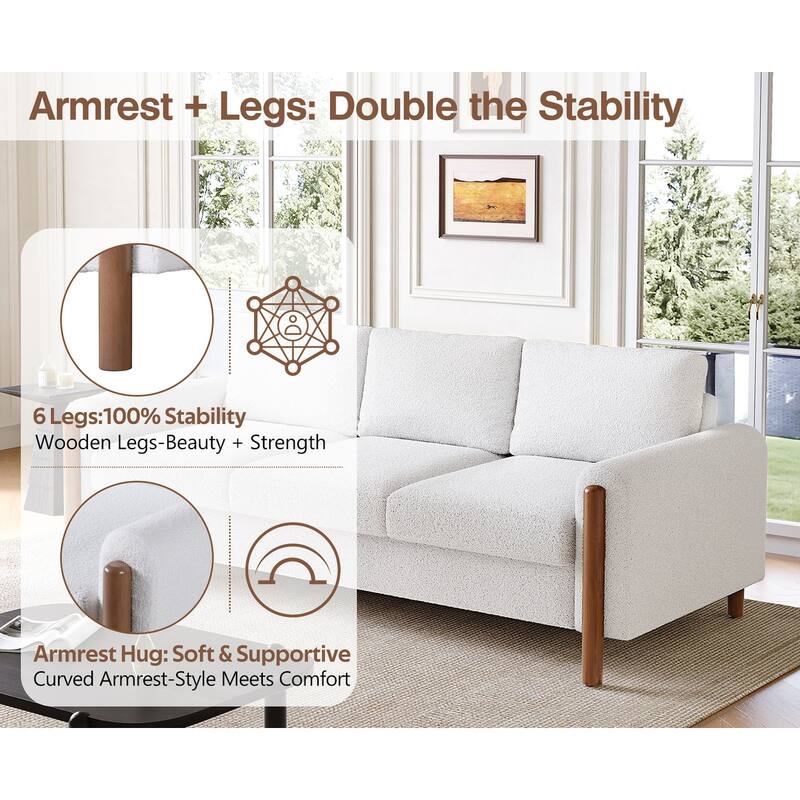 Teddy Velvet Fabric 3 Seater Sofa, Upholstered Sofa with Curved Armrest, Lounge Sofa Chair with Solid Wood Legs