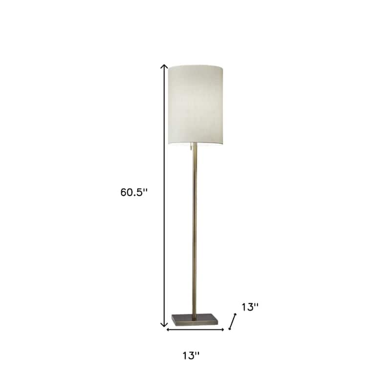 Metal Floor Lamp with White Fabric Cylinder Shade Pull Chain - 13” x 13” x 60.5” (D x W x H)