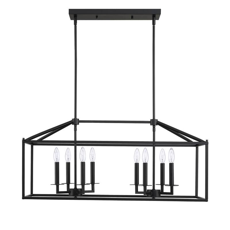8-Light Pendant with Matte Black Finish and Steel Cage Shade