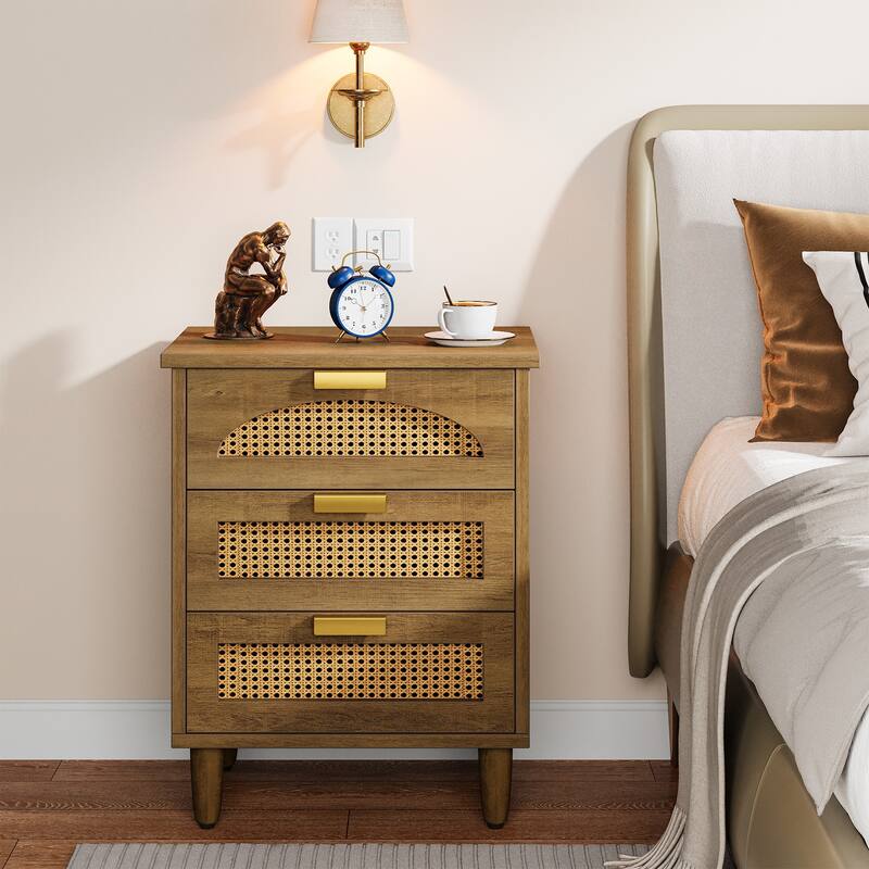 20-Inch Night Stand, 3-Drawer Wood Bedside Table Storage Cabinet for Bedroom, Green