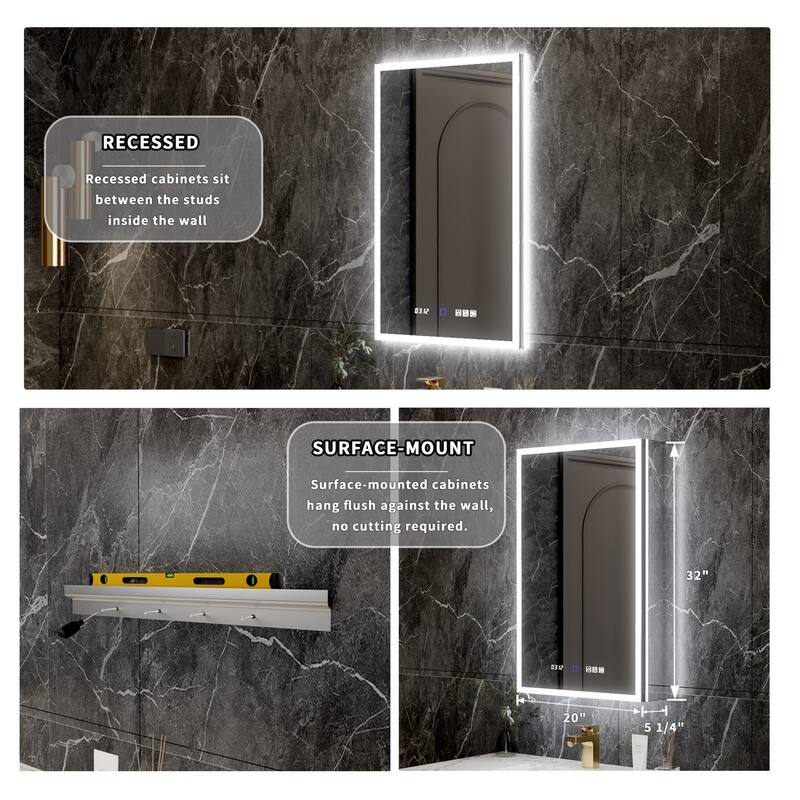 Modland 20"-24"W x 32"H Medicine Cabinet with Mirror and LED Light Wall Mount or Recessed