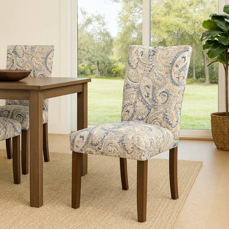 Jax Parsons Dining Chair Set of 2, Cream Blue Velvet Paisley Print