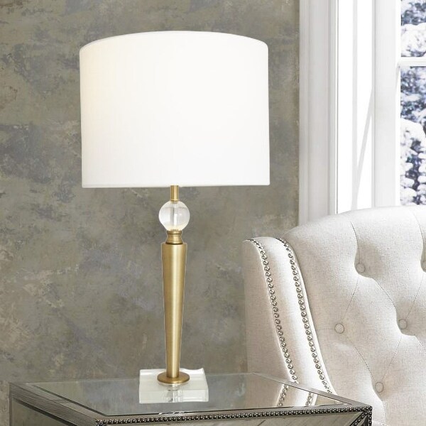 Clear with Antique Soft Brass Accents Set of 2 Table Lamps Gold Glass