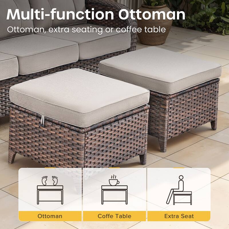 Gymojoy 3-Piece Outdoor Wicker Patio Furniture Set, 5" Thick Cushioned Rattan Sofa with Ottomans