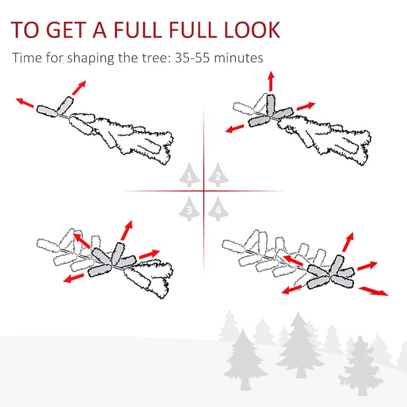 HOMCOM Pre-Lit Snow-Dipped Artificial Tree - Realistic Branches, LED Lights, Pine Cones, Red Berries - Green