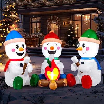 Joyfy 6 FT Long Christmas Inflatable Snowman with Campfire, 3 Pack Small Snowman with Built-in LEDs Yard Decoration