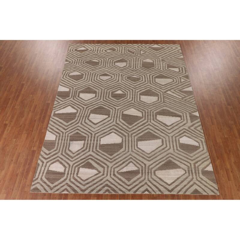 Modern Oriental Area Rug Hand-Knotted Wool Carpet - 9'2" x 11'8"