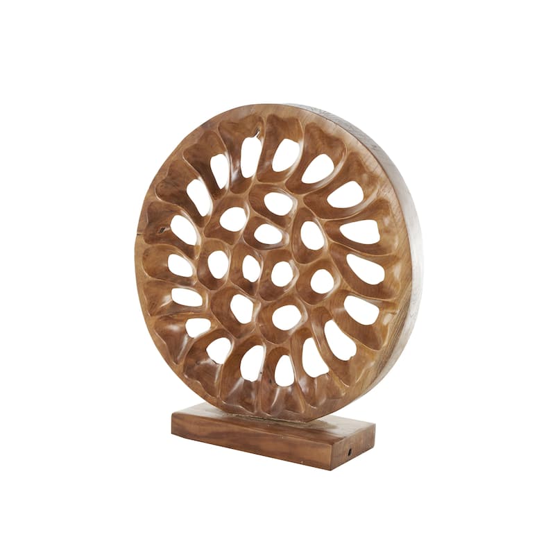 Teak Wood Abstract Handmade Circular Cutout Decorative Sculpture - Brown - Roche River Decor