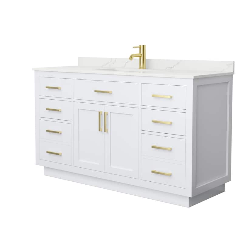 Wyndham Collection WCG262660S-QTZ-UNSMXX Beckett TK 60" Free Standing - White / Giotto Quartz Top / Brushed Gold Hardware